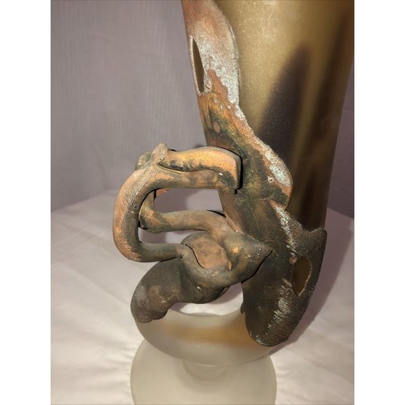 Art Deco Style Blown Glass Vase "Corn" 3d Metal Coated Brown  Handmade - Picture 6 of 12